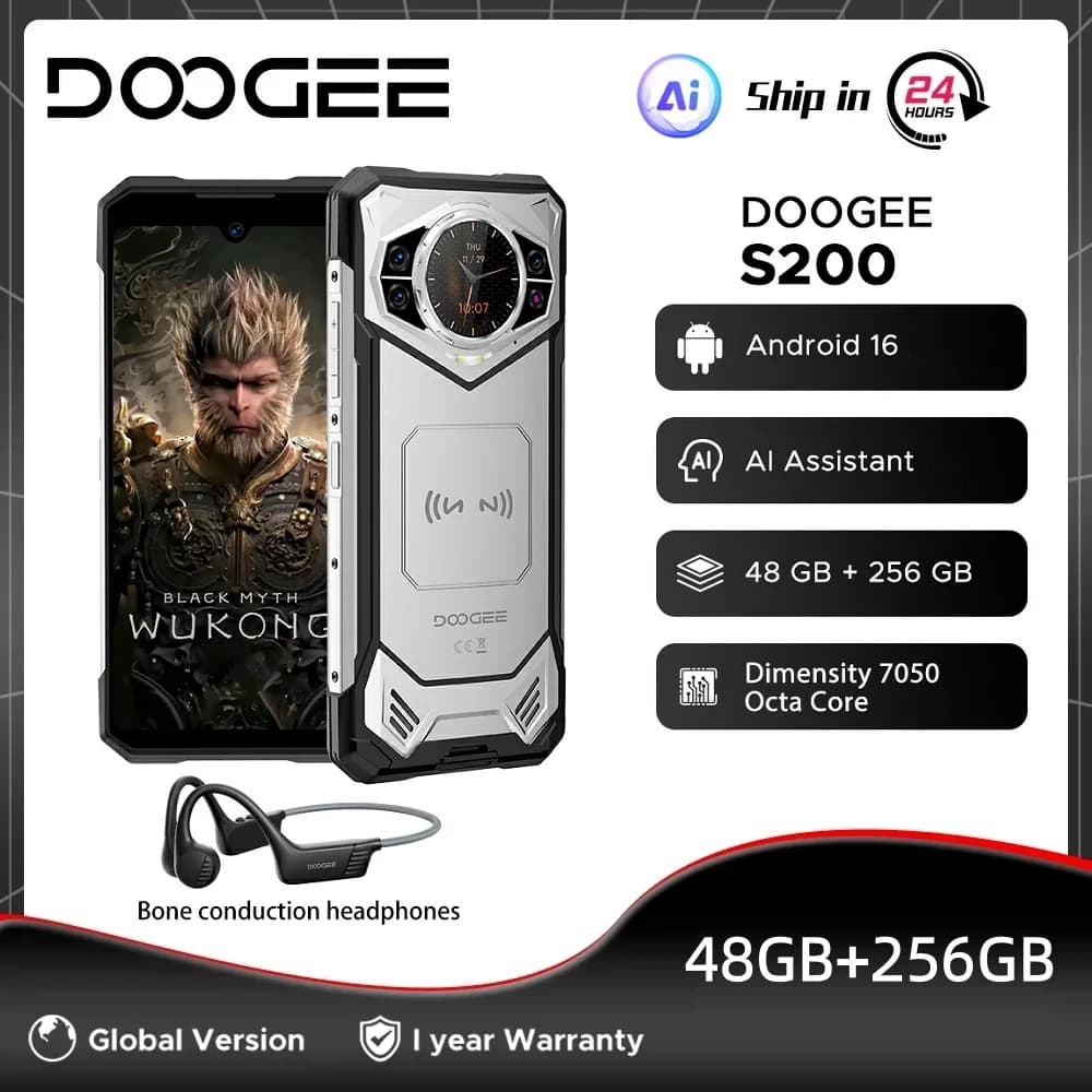DOOGEE S200 5G Telefono Rugged 48GB+256GB Display 6.72" 120Hz Dimensity 7050 Fotocamera 100MP Batteria 10100mAh Smartphone Android 16 NFC