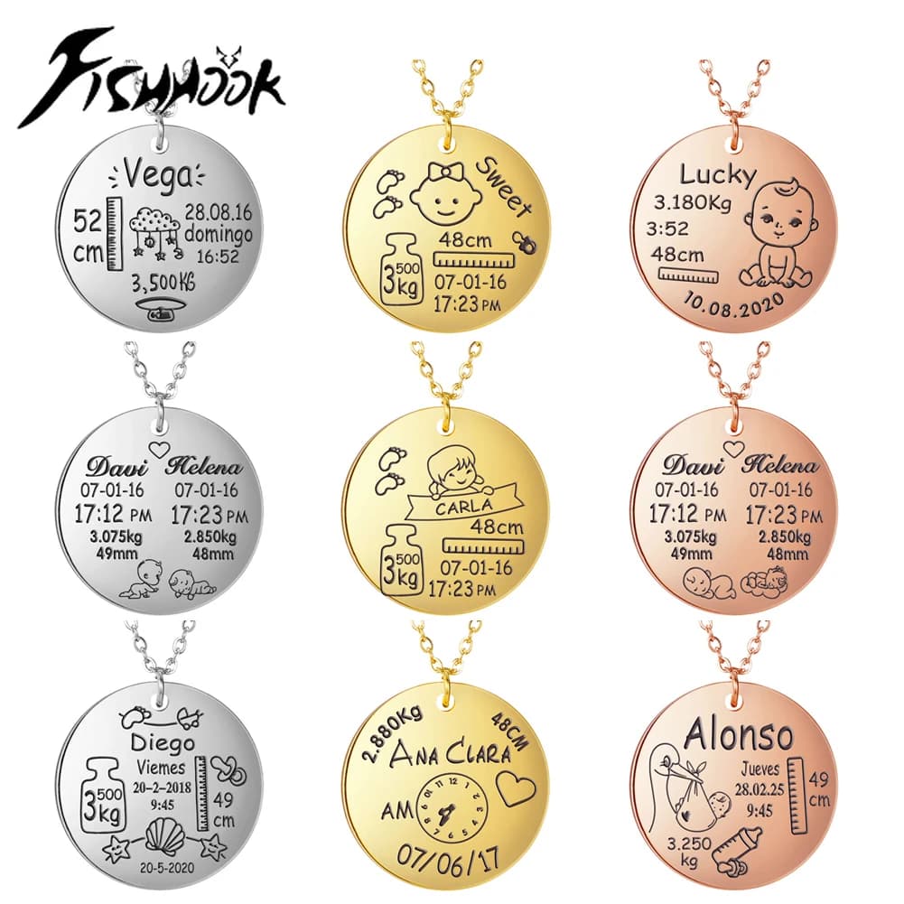 Collana personalizzata Nome bambino personalizzato Bambino Regalo di nascita per donne Neonato Festa della mamma Padre Mamma Papà Gioielli in acciaio inossidabile