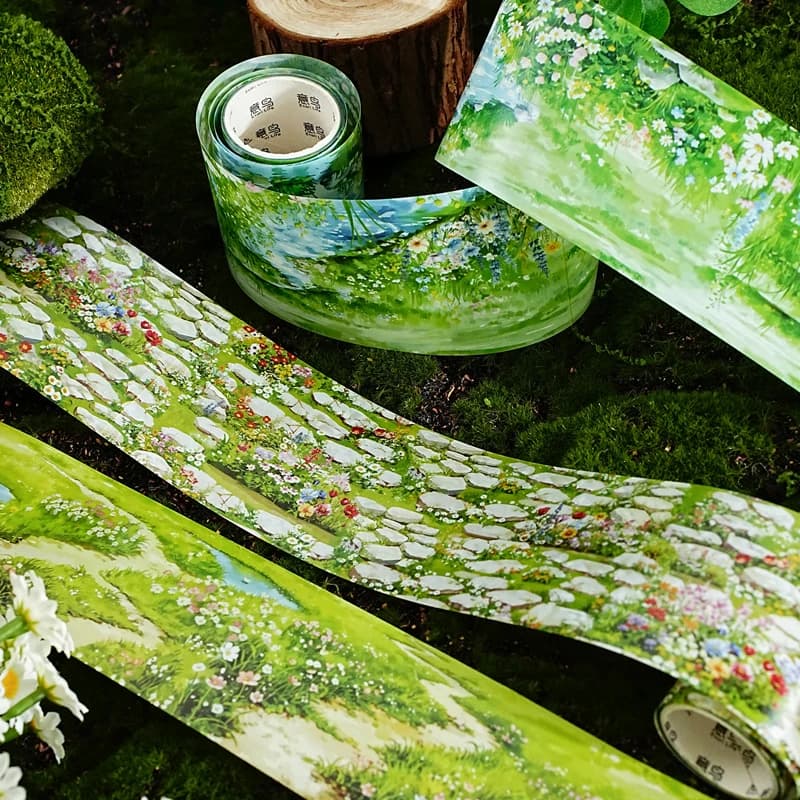 Mr.Paper 6 Rolls Among the Greenery Series PET Washi Tape, Watercolor Landscape Diorama Tape for Journal Scrapbooking DIY
