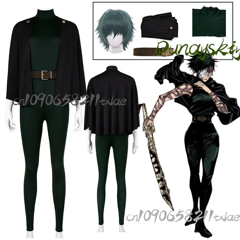 Cosplay Zenin Maki Heavenly Tyrant Jujutsu Woman's costume with wig, cloak, suit and belt for parties and carnival