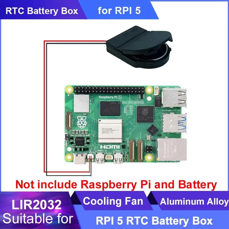 Scatola batteria Raspberry Pi 5 RTC adatta per batteria CR2032 per Raspberry Pi 5 (la batteria non è inclusa)