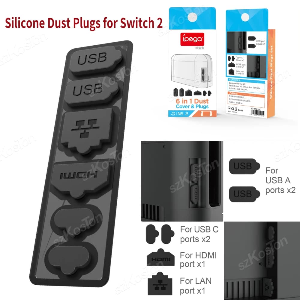Set di Tappi Antipolvere in Silicone per Console di Gioco Switch 2, Coperture Antipolvere per LAN, HDMI, Type-C, USB, Dock per Accessori di Gioco Switch 2