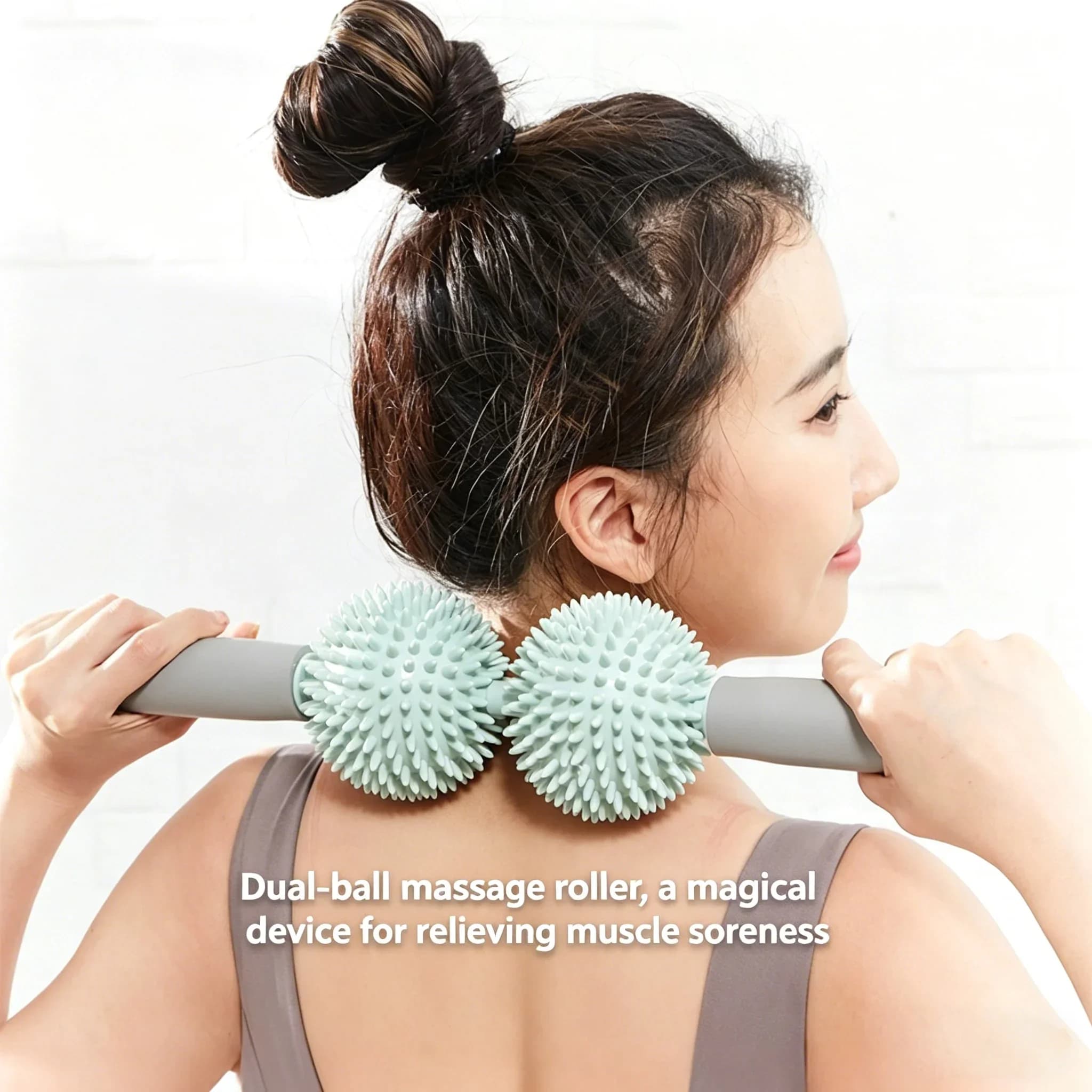 Rullo in Schiuma e Bastone Massaggiante Stile Taiwan, Massaggiatore Muscolare Profondo per Collo e Schiena, Rullo Yoga con Palla Massaggiante per Uso Domestico