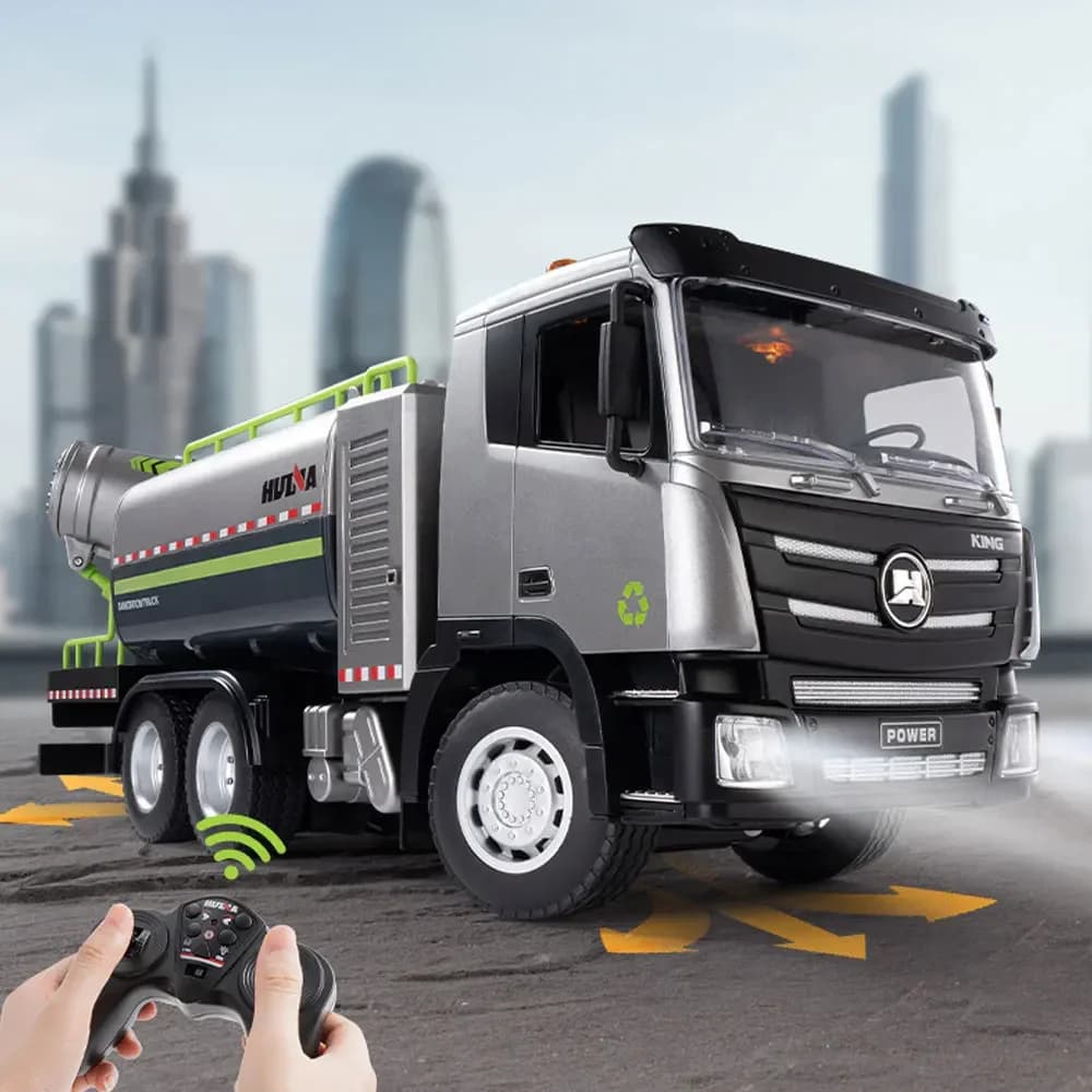 HUINA 1316 Camion Spruzzatore d'Acqua RC in Lega, Veicolo da Costruzione Telecomandato a 9 Canali, per Igiene e Soppressione Polvere, Camion Spruzzatore per Pulizia