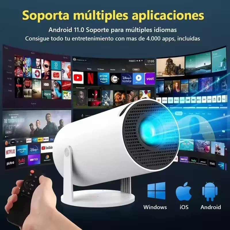 New HY200 1080P Portable Projector, 270 ° Projector with Adjustable Corner for Telephone/Laptop/TV Box, Speaker and HDMI/USB Input