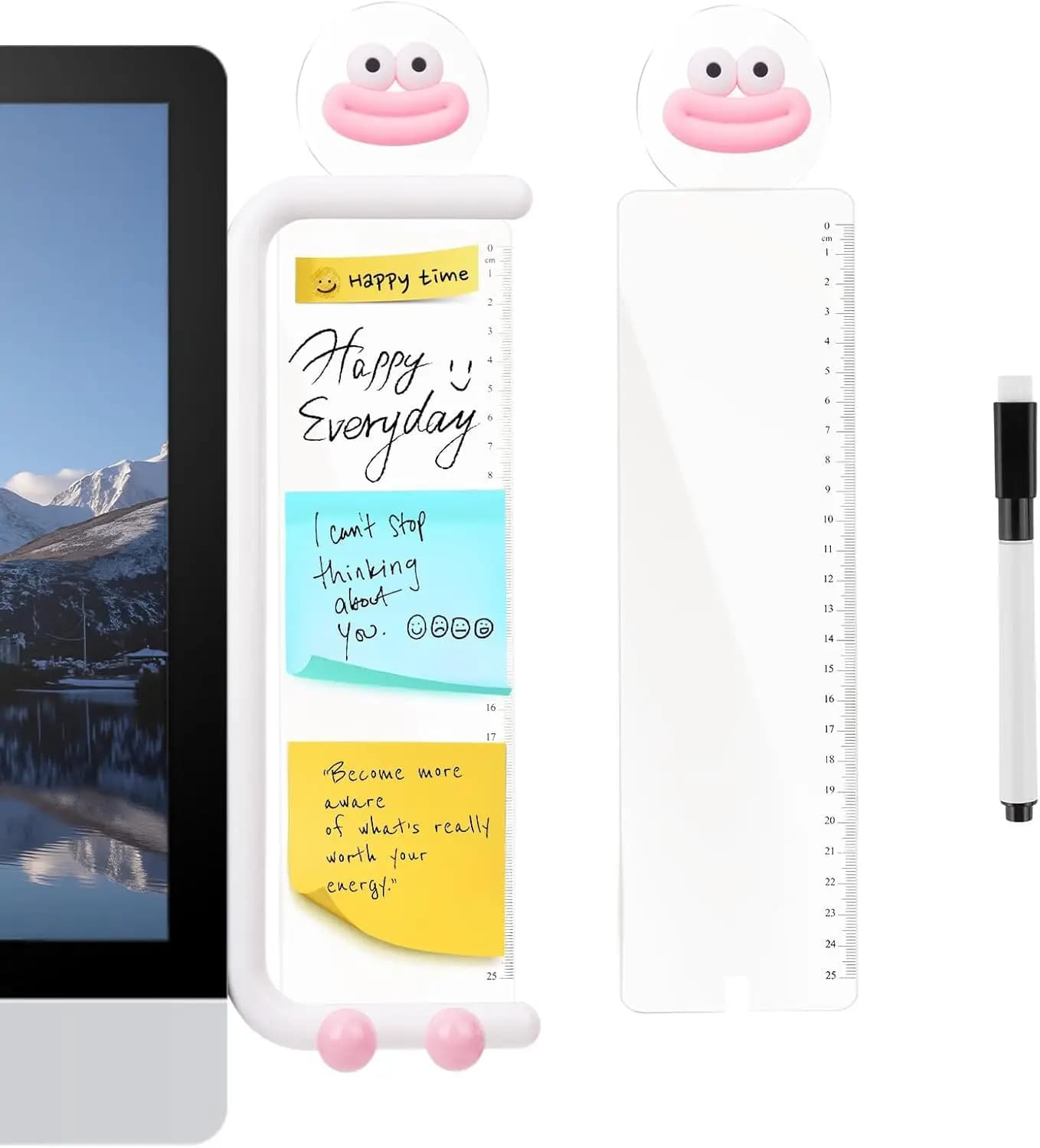 Pannello memo per monitor in acrilico, pannello trasparente cancellabile con supporto per telefono e righello, accessorio per scrivania del computer, colore bianco