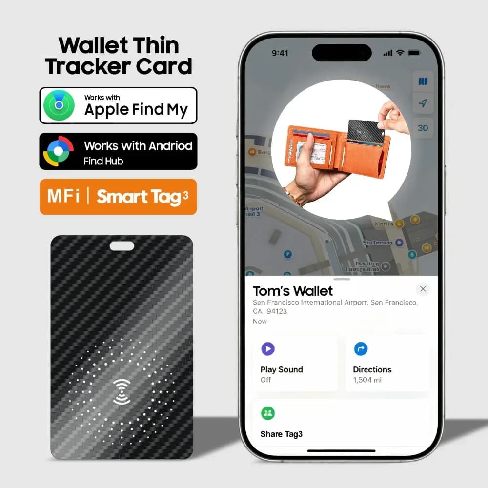 2026 GPS Wallet Tracker Card For iOS and Android Wireless Charging Waterproof Card Work with Apple Find My and Google Find Hub