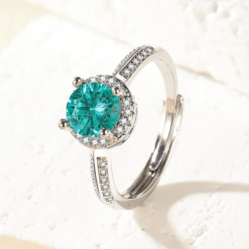 PT950 Eight-Heart Eight-Arrow Blue-Green Morganite Diamond Open-Back Ring for Women - Best-selling Jewelry Item