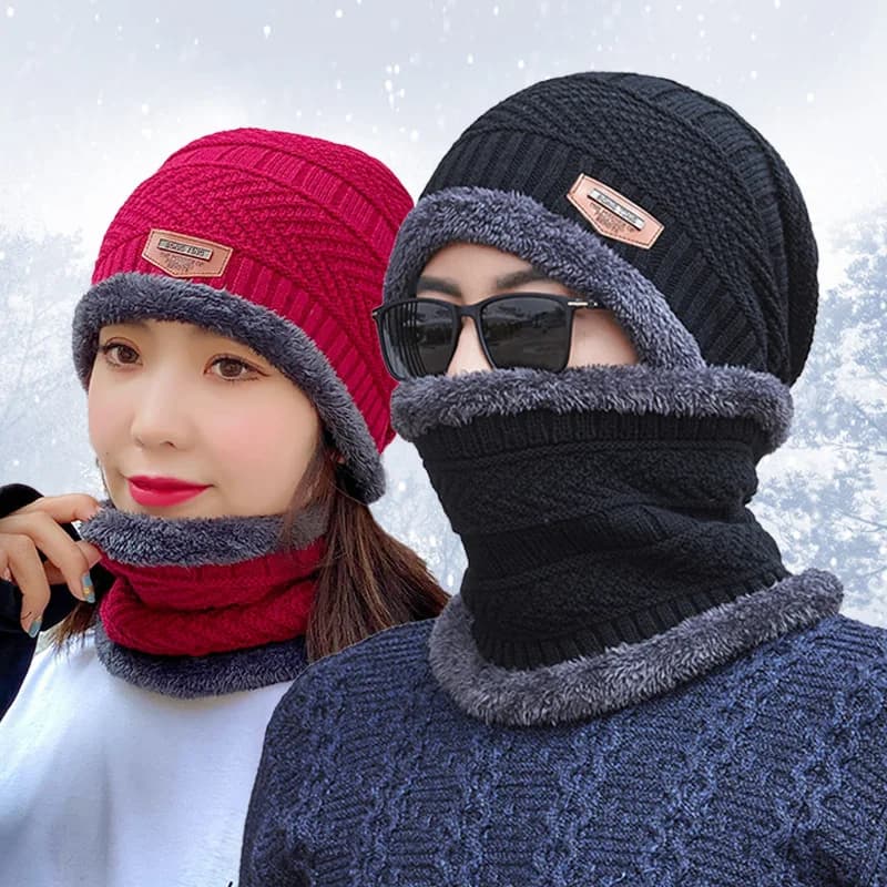 Winter hat and scarf in 2 pieces thick fabric, windproof, warm and elegant for outdoor activities, perfect gift idea