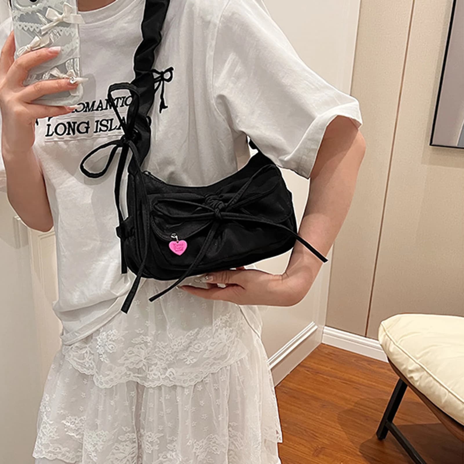 1 pc/lot casual shoulder bags with black bow for woman summer bag in denim washed korean style exquisite gift for ladies' birthday