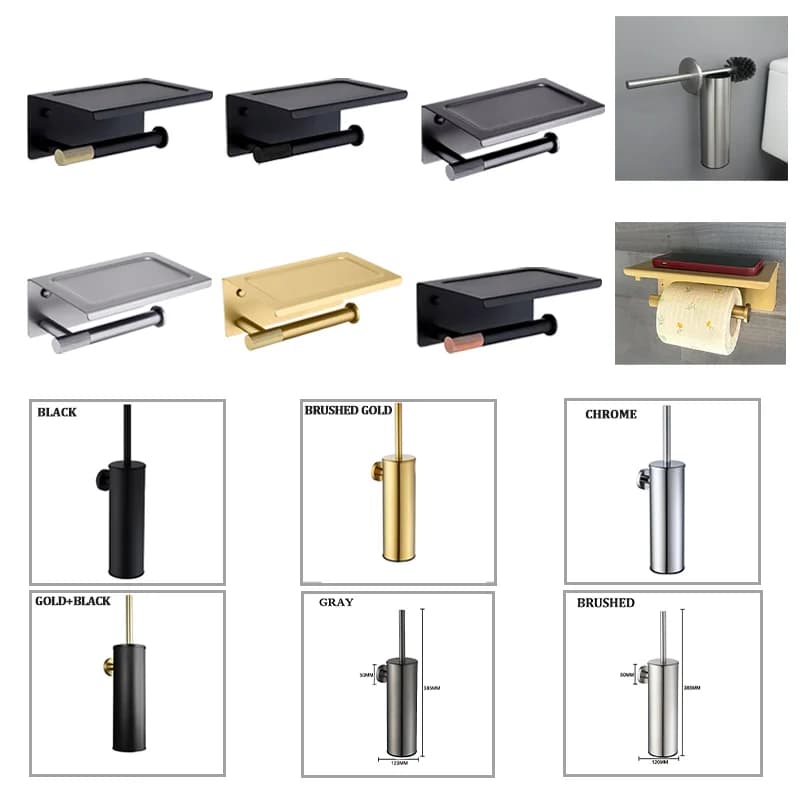 Porta scopino a parete in acciaio inossidabile Doppia staffa Supporto per telefono cellulare Accessori per il bagno Organizzatore di carta rotolante