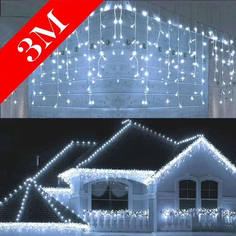 Luci natalizie Decorazione esterna Droop Lampada a LED Tenda Ghiacciolo Luci a corda Giardino Strada Gronda Capodanno Ghirlanda Luce fata