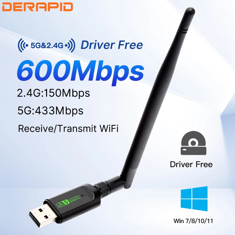 Adattatore WiFi AC650 Scheda di rete USB Dongle Wi-Fi dual band Antenne ad alto guadagno Ricevitore WiFi per PC Laptop Driver gratuito
