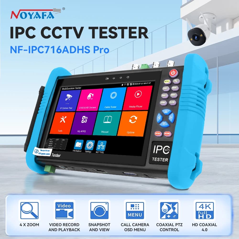 NOYAFA 7 Inch CCTV Tester 8MP TVI AHD CVI Security Camera Tester IPC Tester with HDMI Output POE Tester