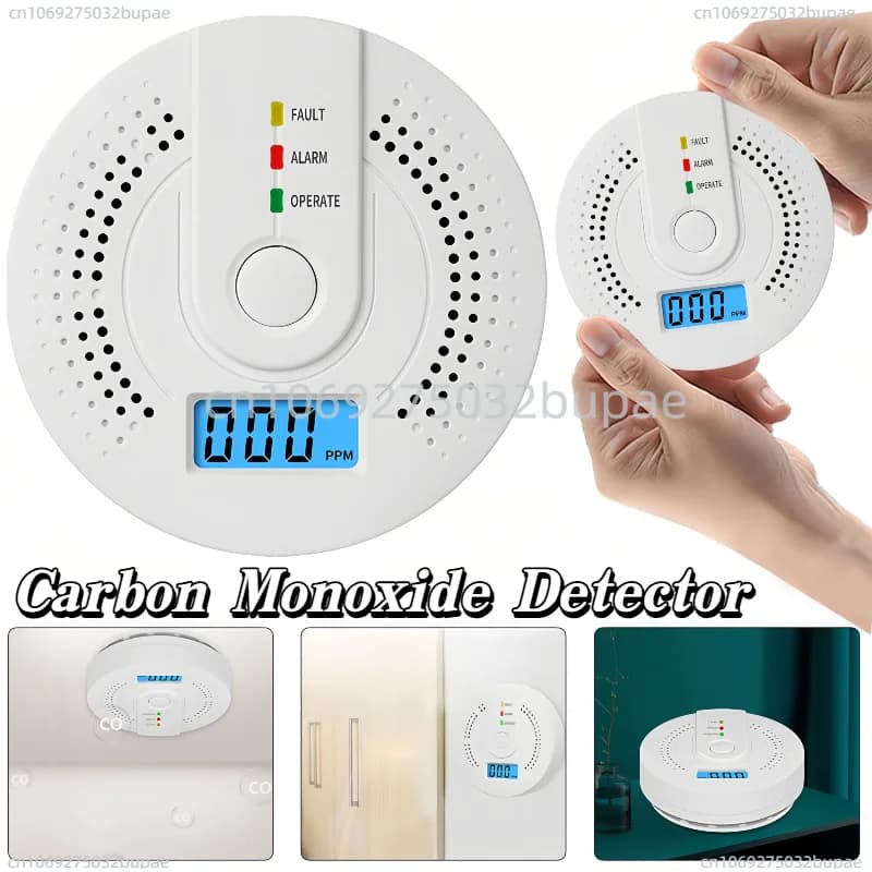 5-1PCS Digital Carbon Monoxide Detector Sound & Light Warning Sensor Battery Powered CO Gas Monitor Meter with LED Indicator
