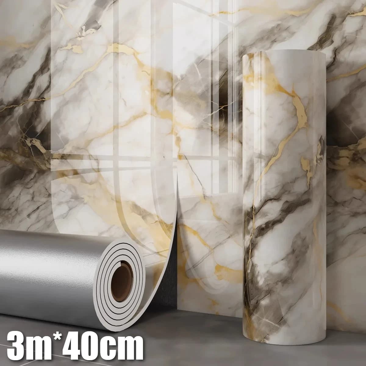 Wall sticker in Foam Effetto Marmo, 1 Roll Often, Imitation Tiles, Wall decal Waterproof for Bathroom, Bedroom, Living Room