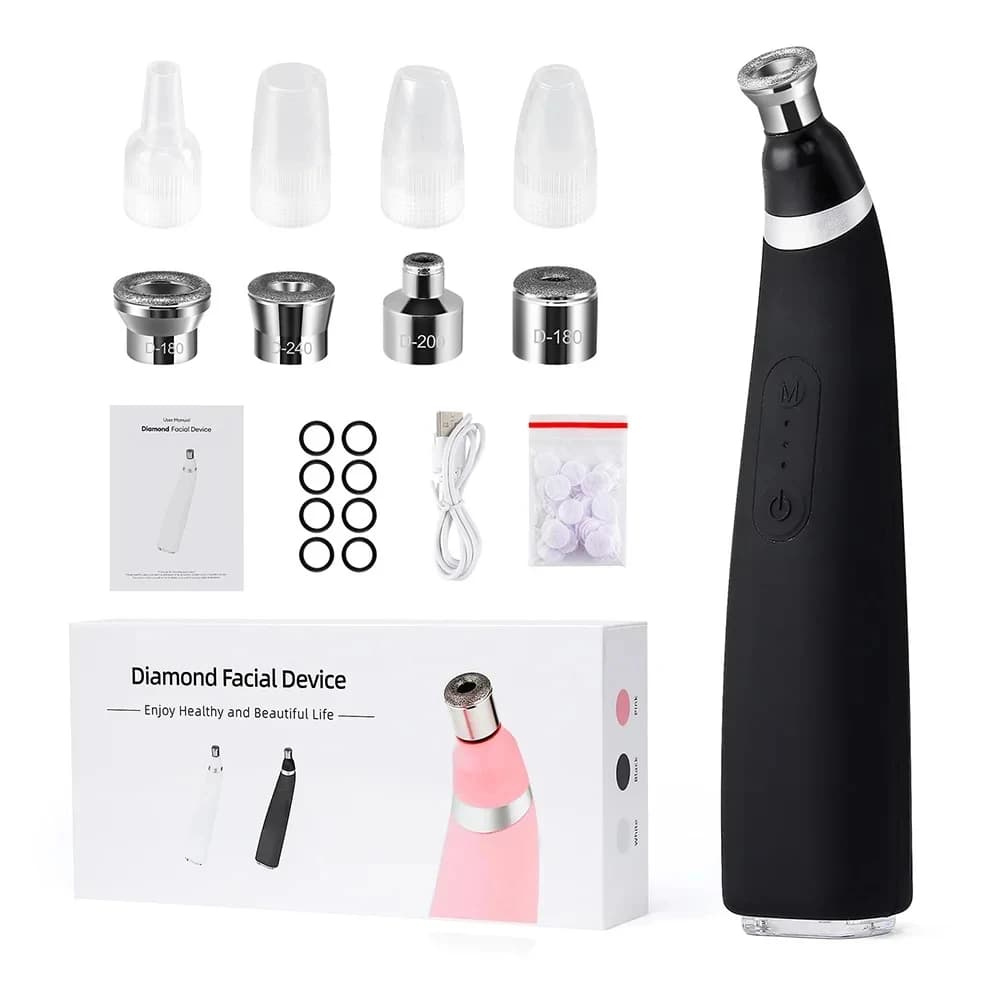 Macchina Portatile per Microdermoabrasione Diamantata, Rimozione Punti Neri, Dispositivo per Peeling Facciale con 4 Punte Diamantate
