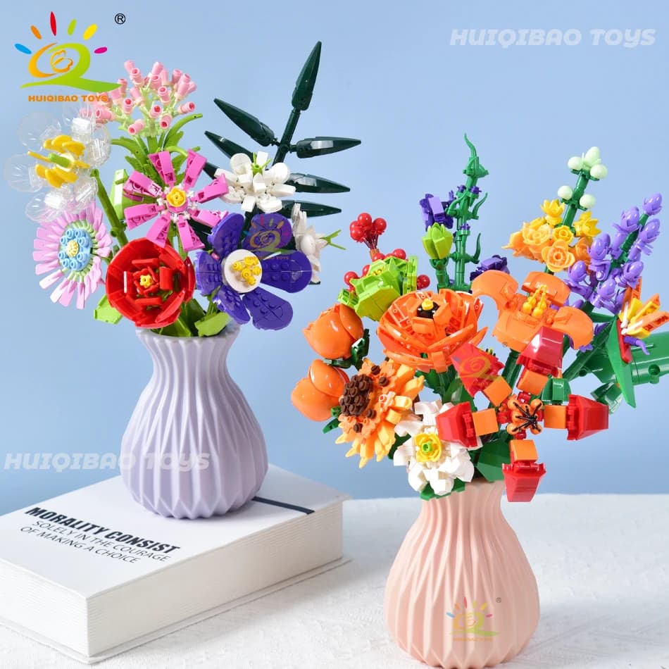 HUIQIBAO Bouquet di fiori Kit di blocchi di costruzione Fiore eterno fai da te Mattoni romantici Giocattoli per bambini fai da te per ragazze Amici Regalo per adulti