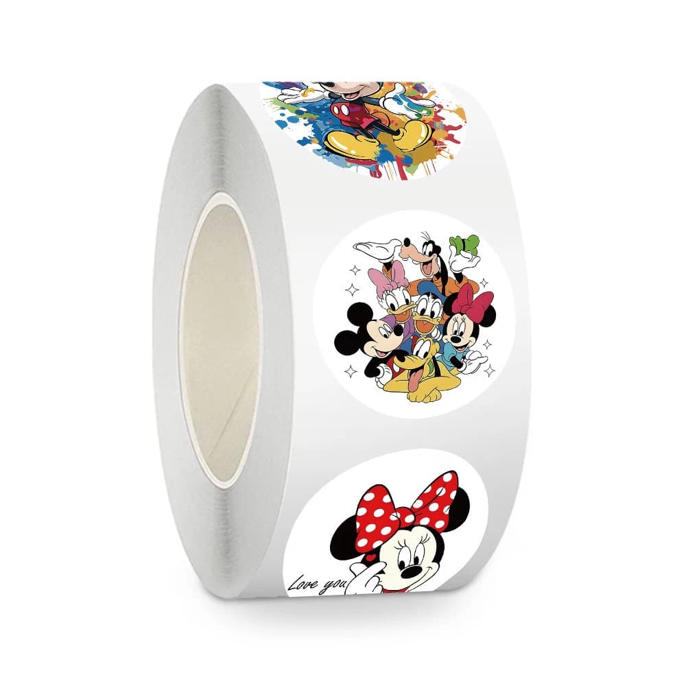 500 Pezzi/Rotolo Adesivi Divertenti Disney Anime Mickey Mouse, Adesivi Carini Cartoon per Bottiglie d'Acqua, Telefoni, Quaderni, Decorazioni Fai-da-Te