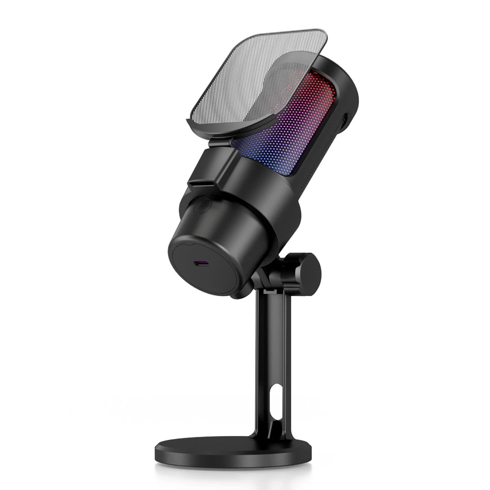 Microfono USB da Gaming per Computer con Illuminazione RGB, Treppiede, Modalità Cardioide, Pulsante per Muto e Manopola del Guadagno