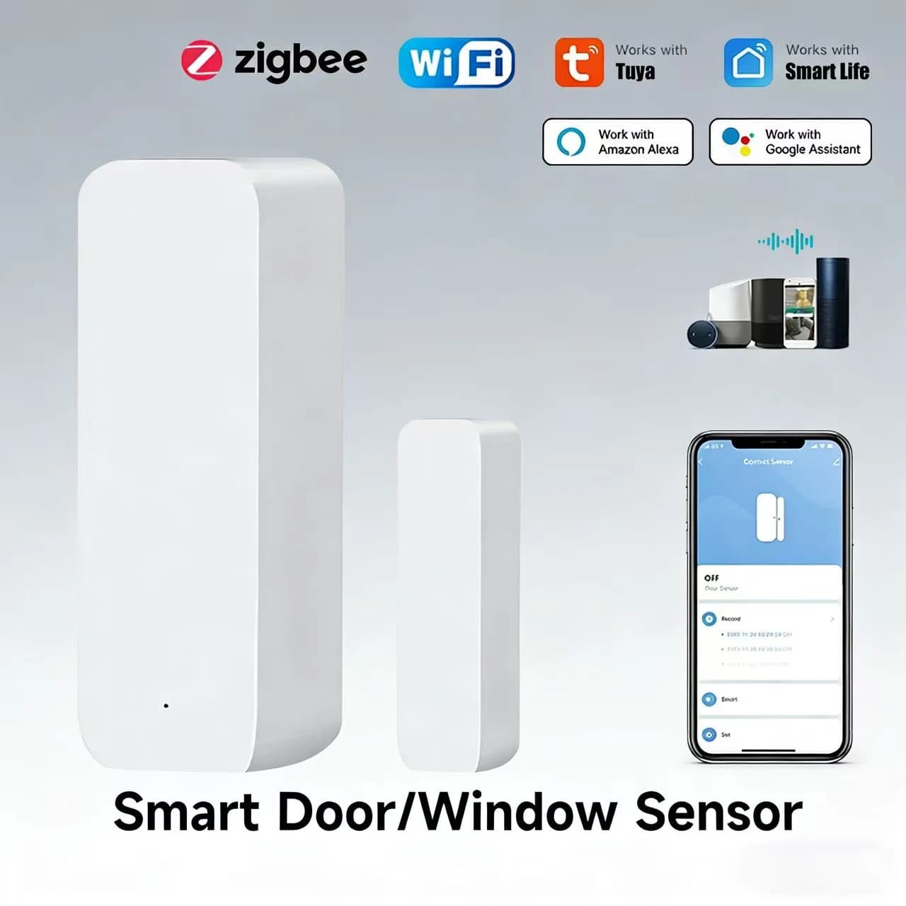 Sensore di Contatto per Porte e Finestre Tuya Smart Home Security, WiFi Zigbee 3.0 2MQTT, Allarme Apertura/Chiusura, Compatibile con Alexa Smart Life