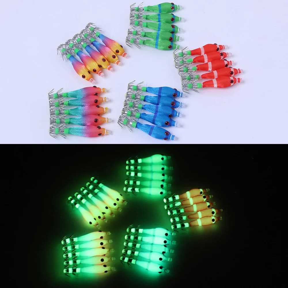 5 pz/pacco esche jig per calamari morbidi, ganci per esche artificiali da 3,1 g 60 mm, ami da pesca galleggianti in gomma sintetica per spigola, esche per calamari