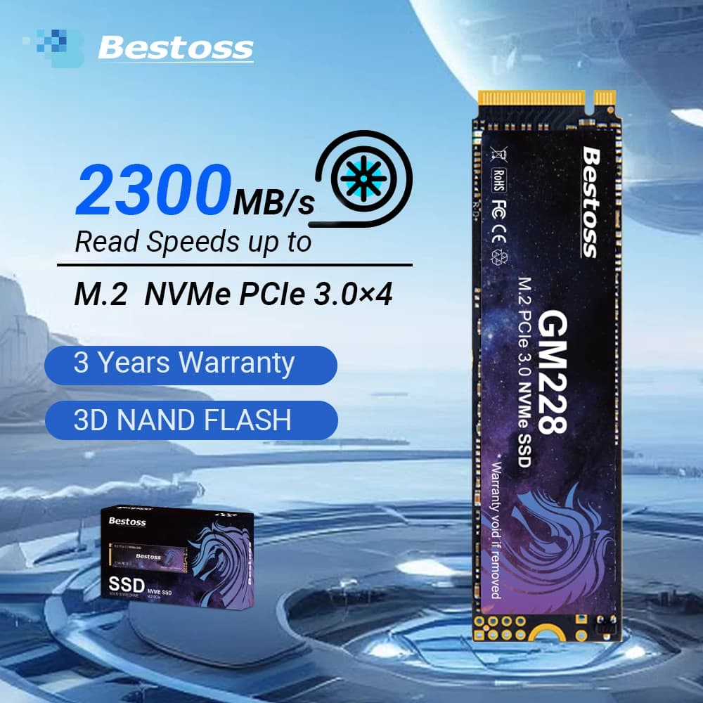 Bestoss NVMe M2 SSD 1TB M.2 PCIe 128GB 256GB 512GB 2TB Computer da gioco fai da te Unità a stato solido interne per laptop Notebook