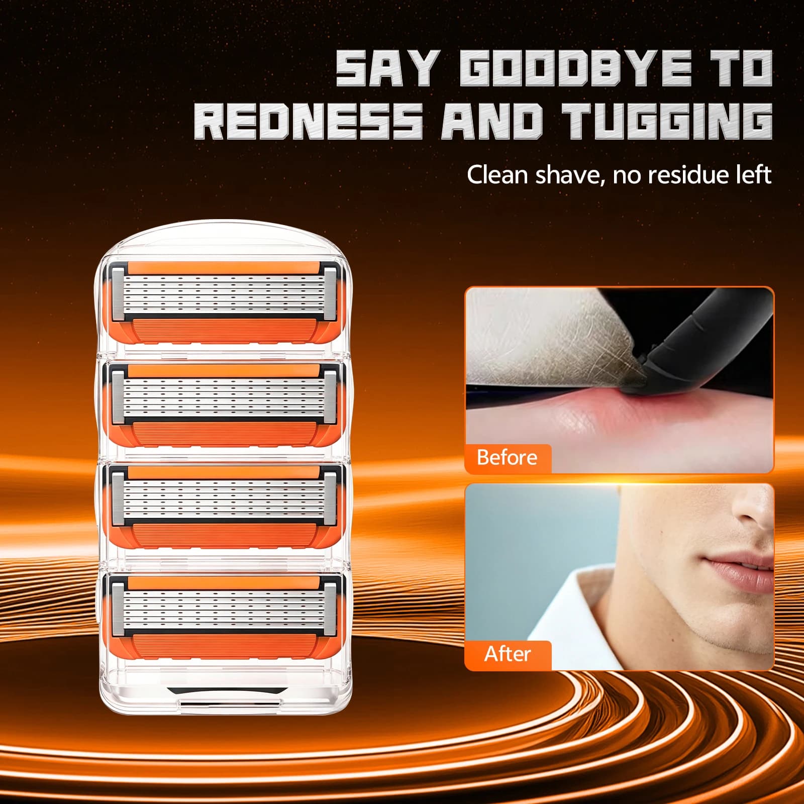 Men's 6-Layer Stainless Steel Replaceable Razor Blades, Classic T-Shaped Safety Blade Replacement Heads, Orange Multi-Pack Suitable for Daily Facial Cleaning and Care