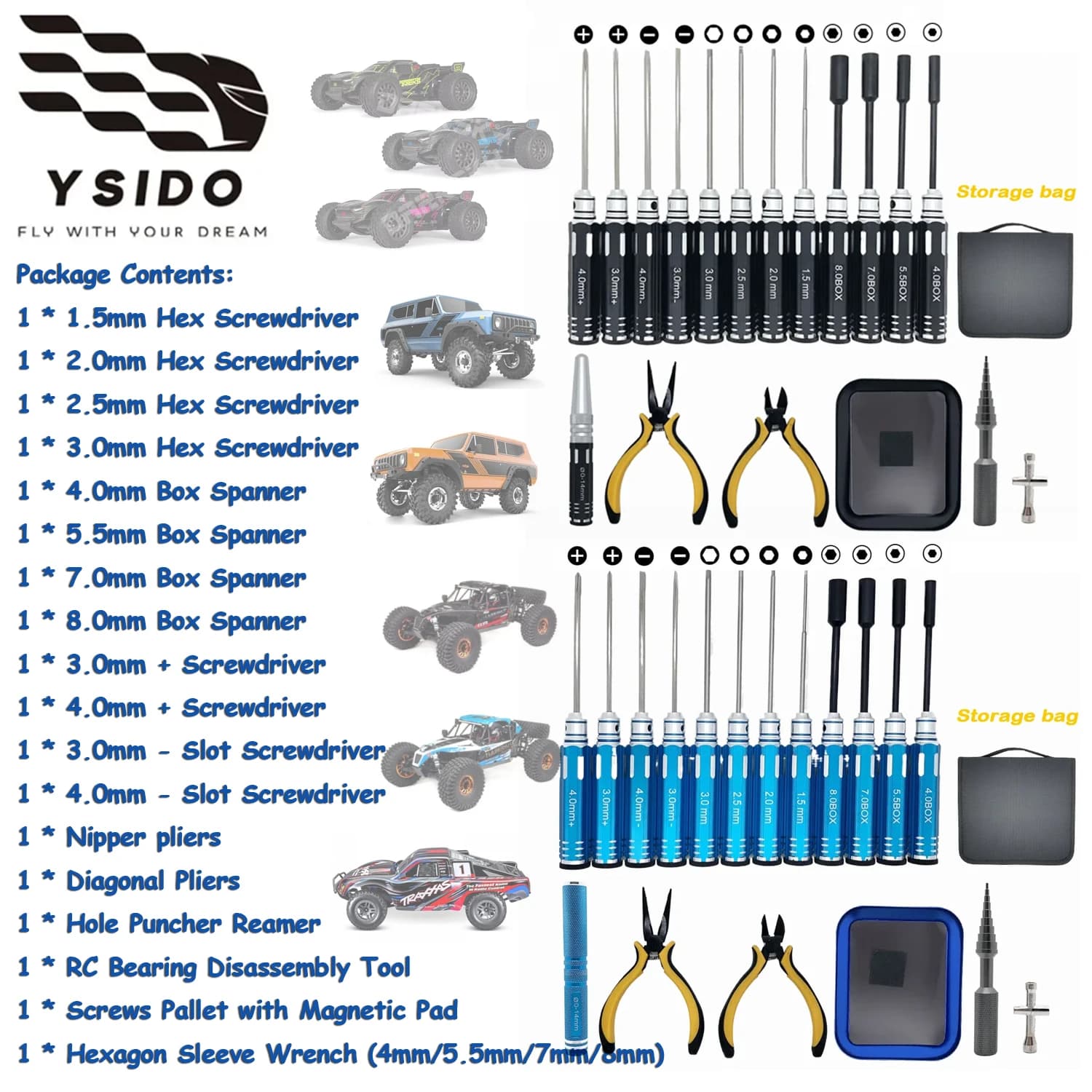 18PCS YSIDO RC Kit di Attrezzi Cacciavite Hex Driver Pinze Viti Vassoio Chiave Alesatore per 1/8 1/10 TRAXXAS Axial Arrma Redcat RC Auto
