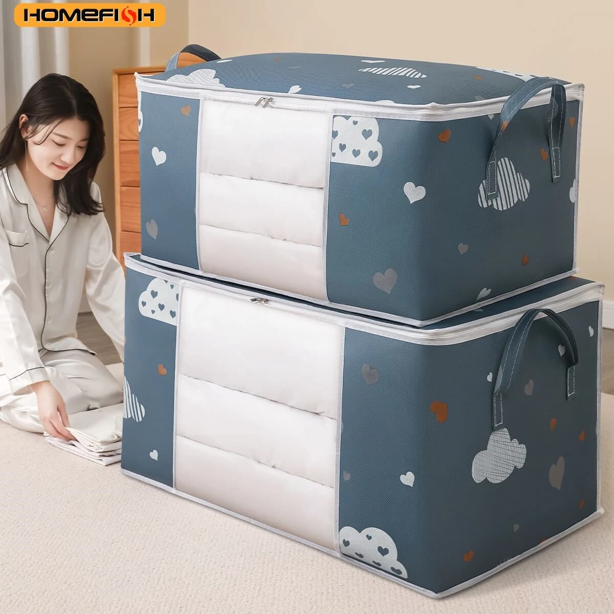 HOMEFISH Multifunctional Dust and Anti Moisture Storage Bag, Large Capacity for Clothes, Home Organization and Movers