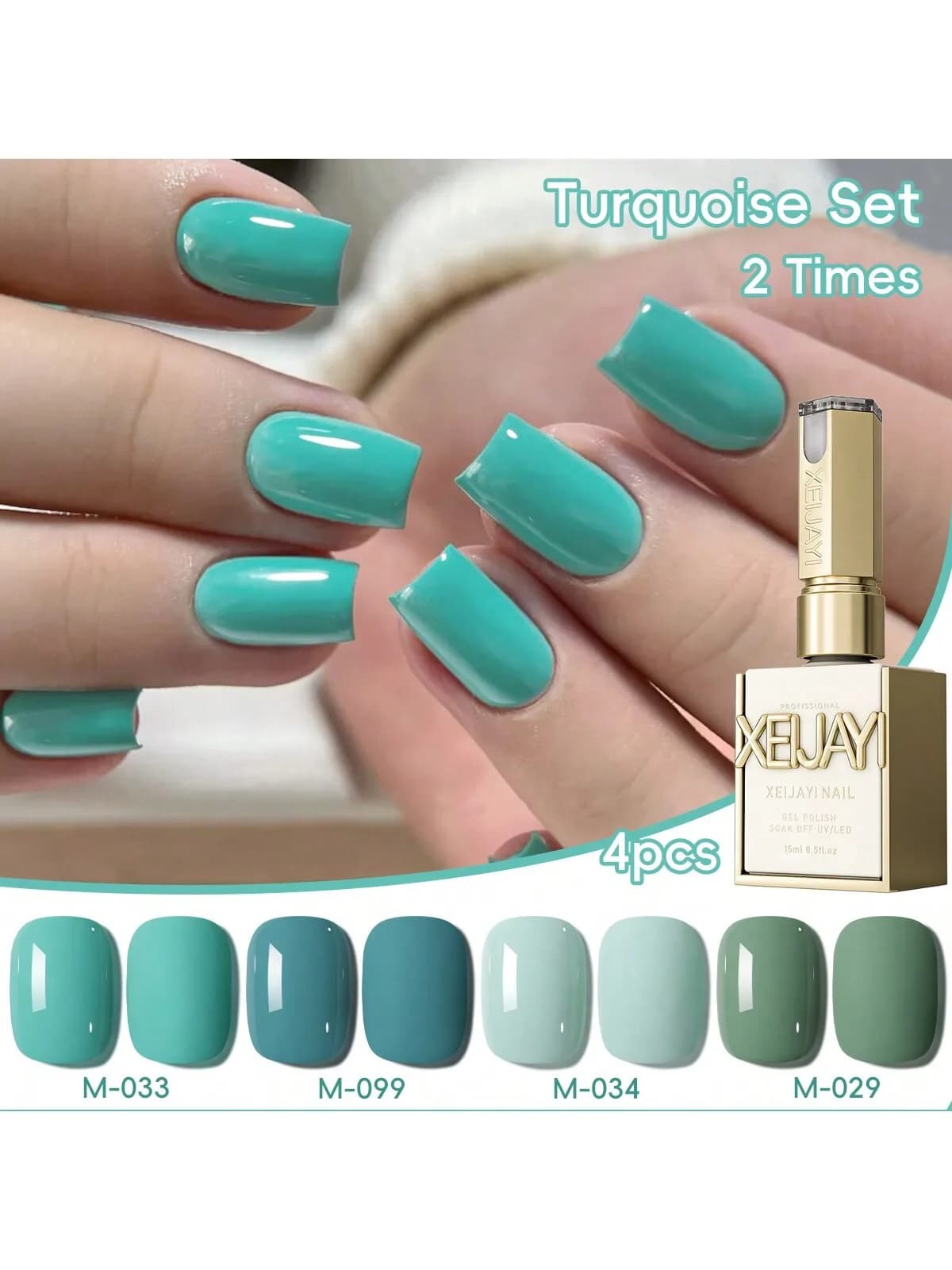 Set di 4 smalti per unghie gel UV LED color turchese da 15 ml, nail art semipermanente, gel per salone di bellezza fai da te per manicure di qualità salone