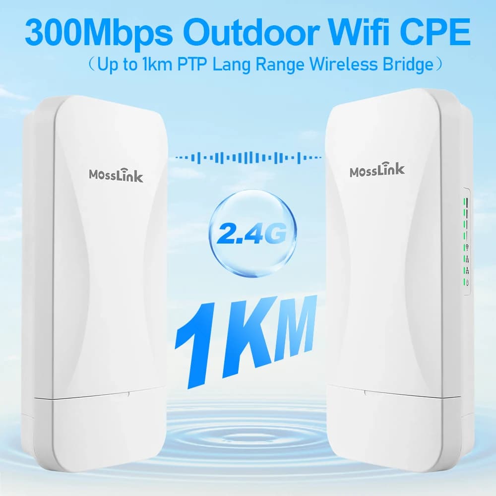 Mosslink 300Mbps Ponte wireless CPE esterno 5.8G Punto a punto Starlink WiFi Extender Ripetitore di segnale a lungo raggio fino a 1KM