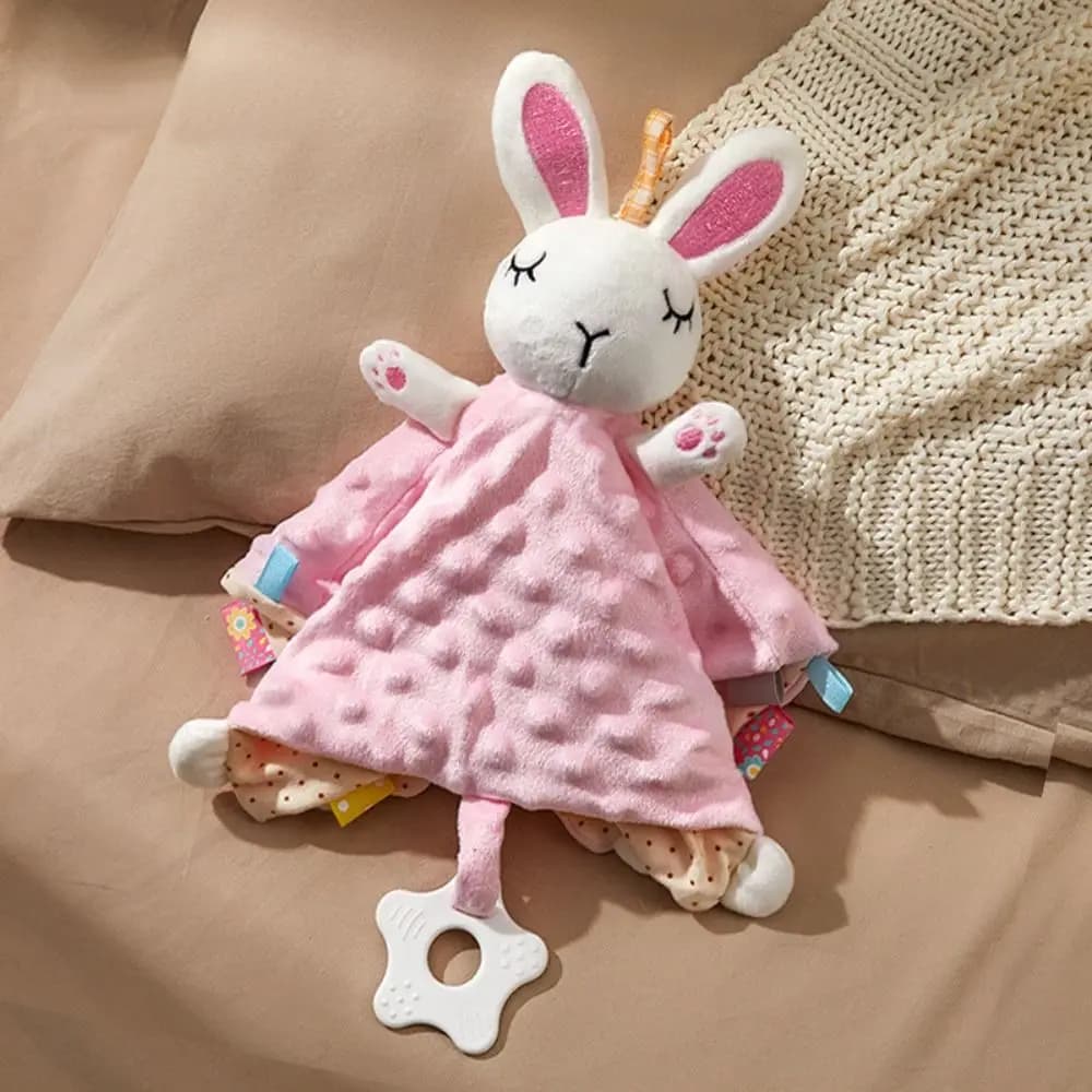 Piumino Asciugamano lenitivo di sicurezza per bambini Giocattolo coccole Animale di peluche Asciugamano per saliva neonato Morbido massaggiagengive in silicone Asciugamano lenitivo per bambola
