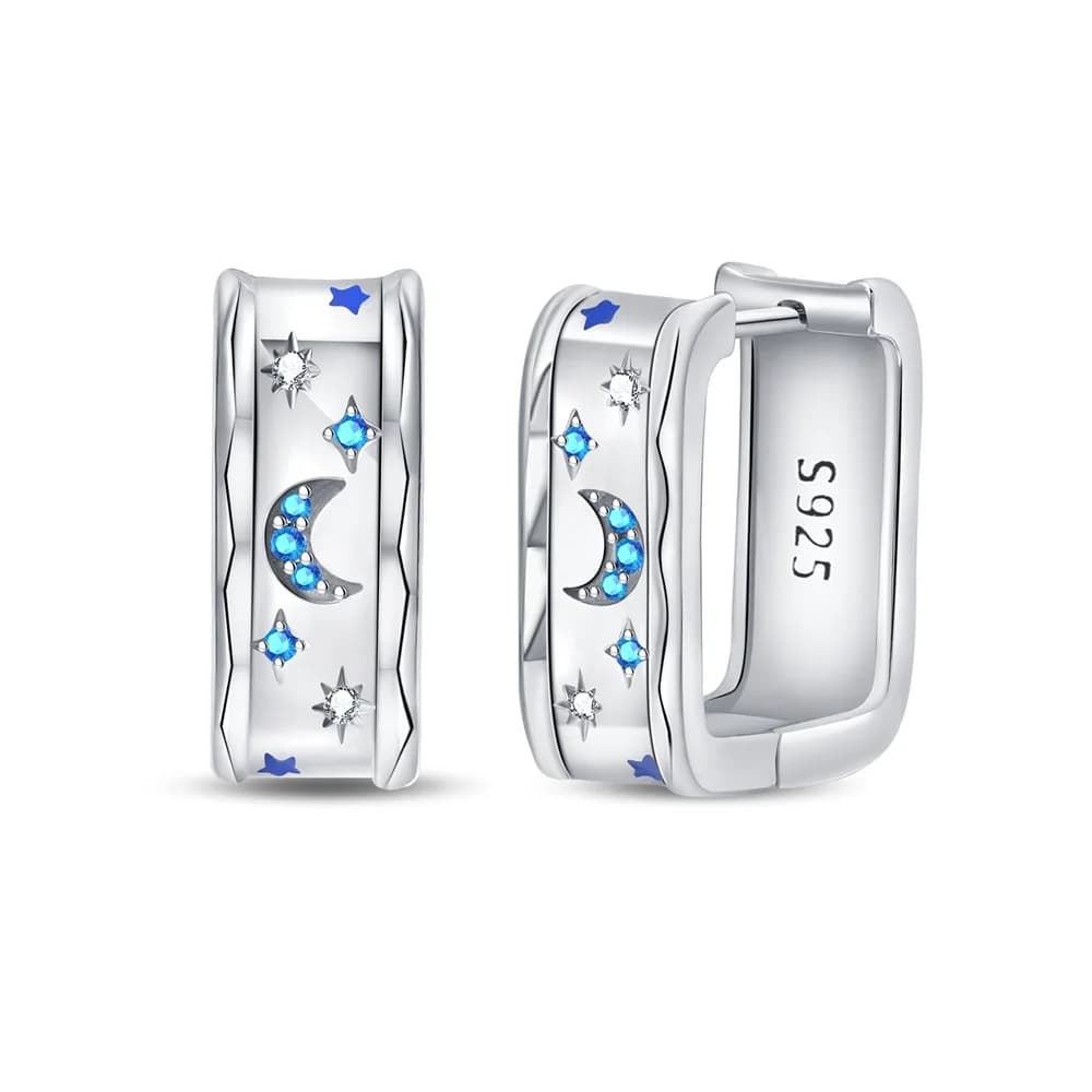 Orecchini a Cerchio in Argento Sterling 925 con Luna Stellata Francese, Orecchini Scintillanti con Zirconi CZ, Gioielli Raffinati da Donna per Regali di Compleanno e Anniversario