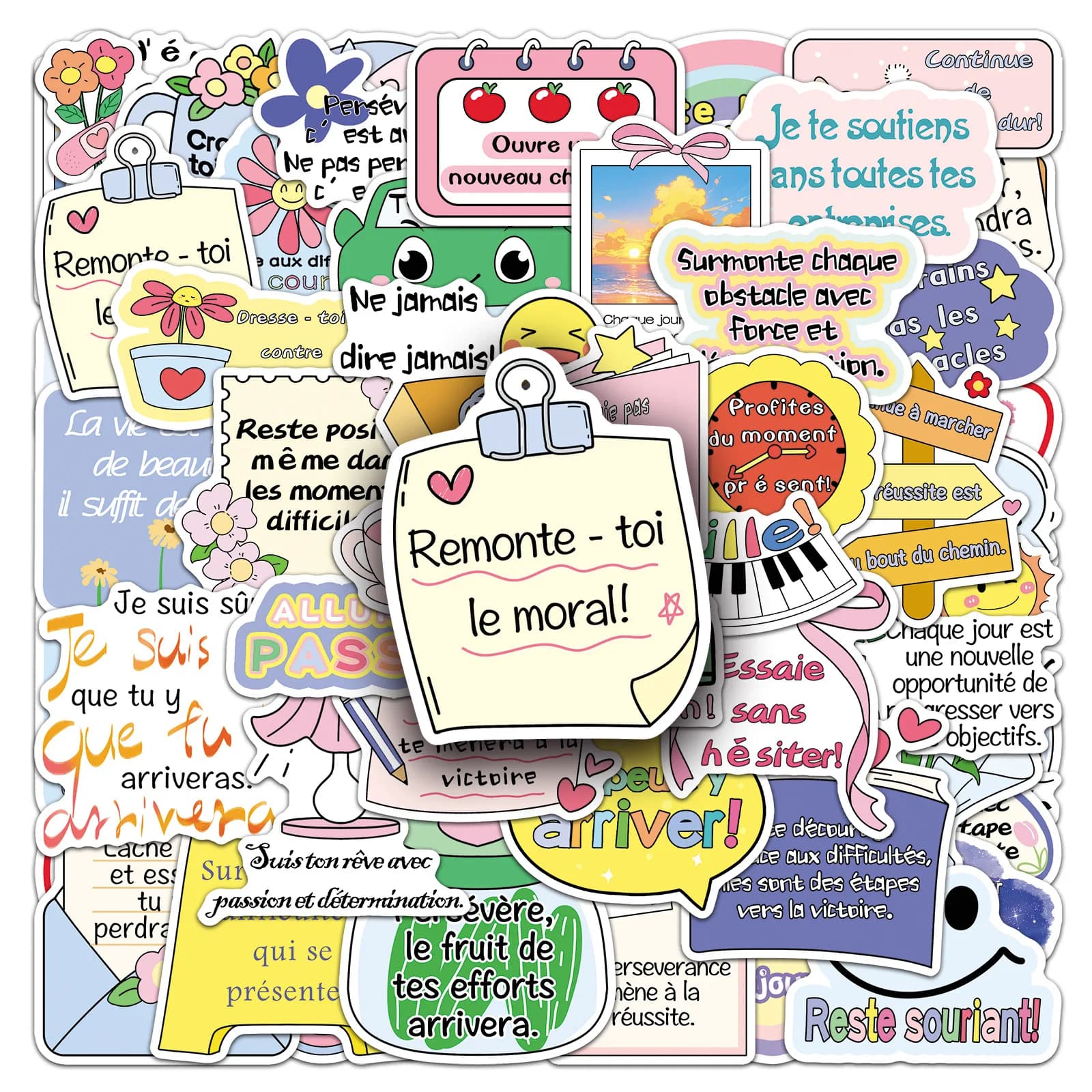 50 pezzi adesivi impermeabili con testo ispiratore francese frase breve decorazione graffiti notebook valigia tazza d'acqua giocattoli per chitarra