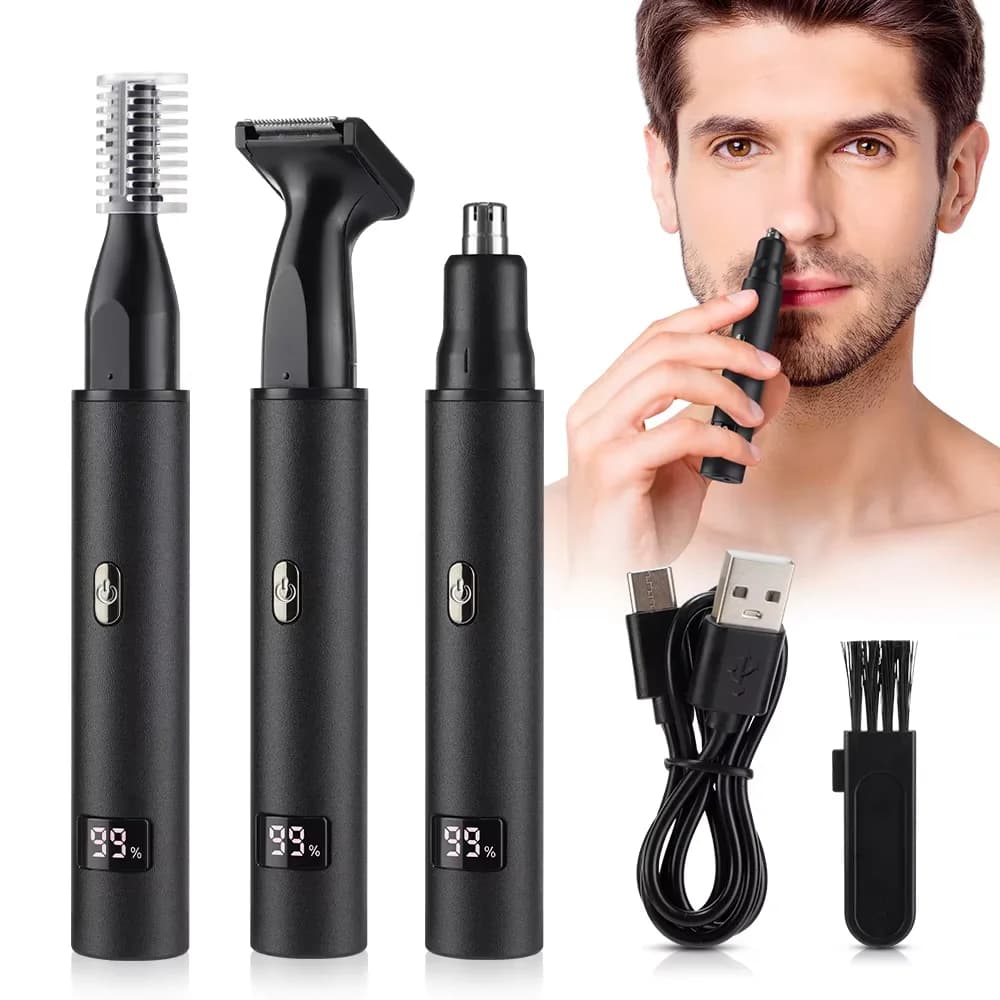 Tagliacapelli elettrico per naso 3 in 1 per uomo Display digitale portatile Tagliacapelli per orecchie da naso 360 ° Cassaforte rotante indolore