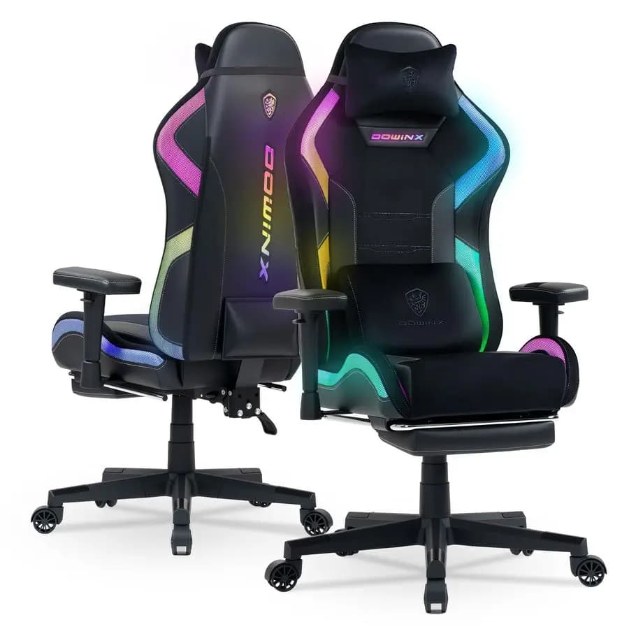 Sedia da Gaming con Luci LED RGB, Sedia Ergonomica da Gioco con Poggiapiedi e Supporto Lombare Massaggiante, Sedie da Gamer per Adulti