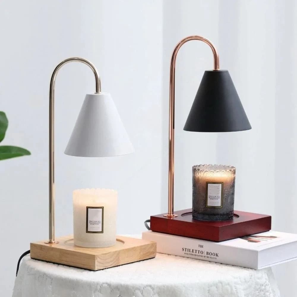 Lampada Scaldacera per Aromaterapia, Diffusore di Aromi, Lampada da Tavolo con Base in Legno Massello, Spina EU, Luce per Sciogliere la Cera