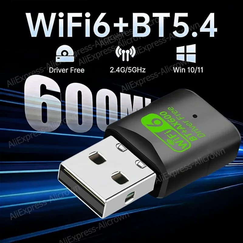 KEBIDUMEI Mini USB Wireless Bluetooth 5.4 600Mbps Adattatore WiFi 6 Trasmettitore Ricevitore Dongle Dual Band Per PC Portatile Win10/11