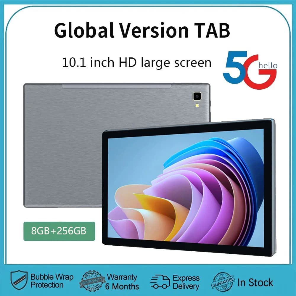 2024 Versione globale 5G WiFi Tablet da 10.1 pollici 4G LTE Chiamata telefonica Dual SIM Dual WiFi Octa Core 8GB RAM 128GB ROM Tablet educativo