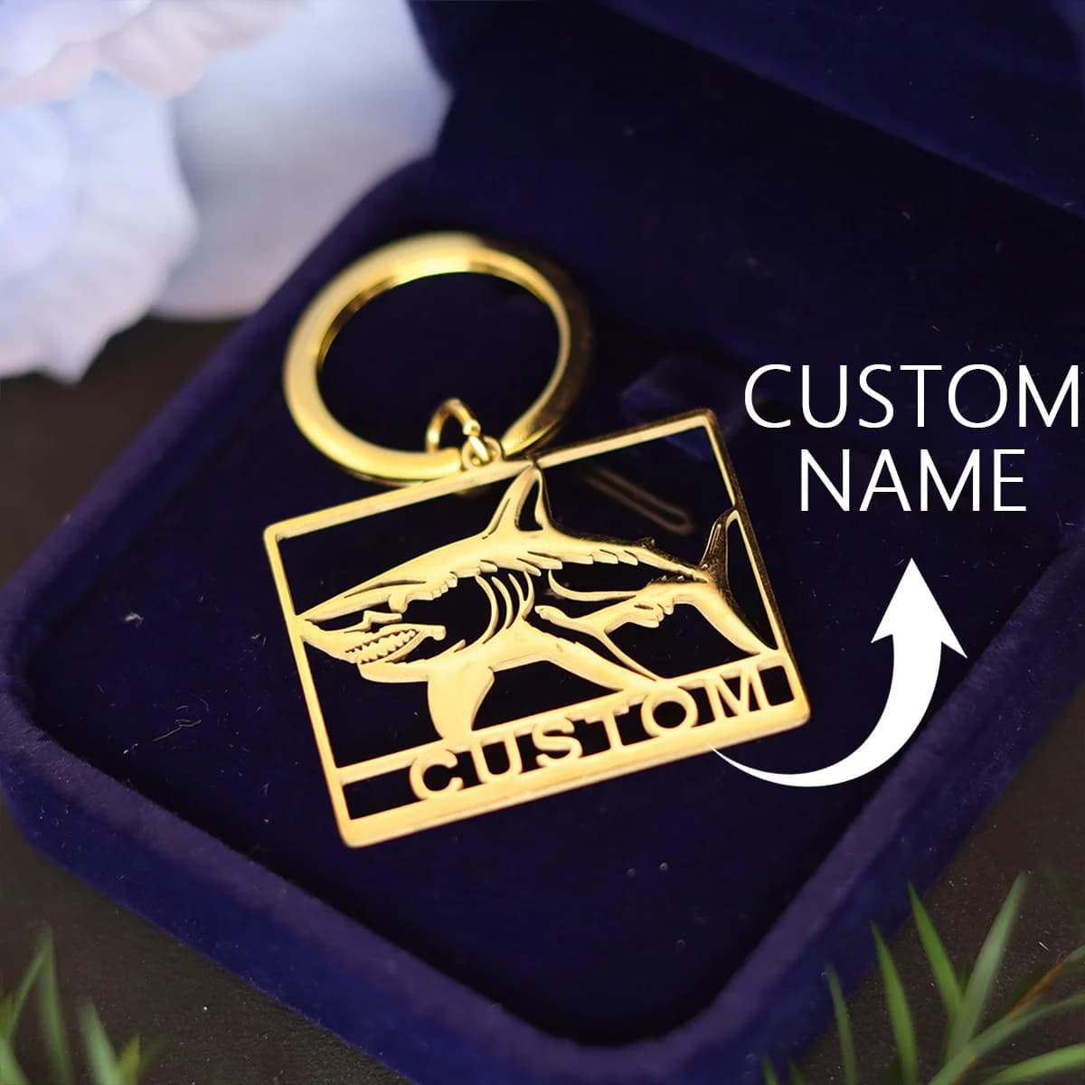 QIAMNI Keychain with custom name with shark for woman Man Keychain with marine life stainless steel Keychain with laser engraved plate DIY