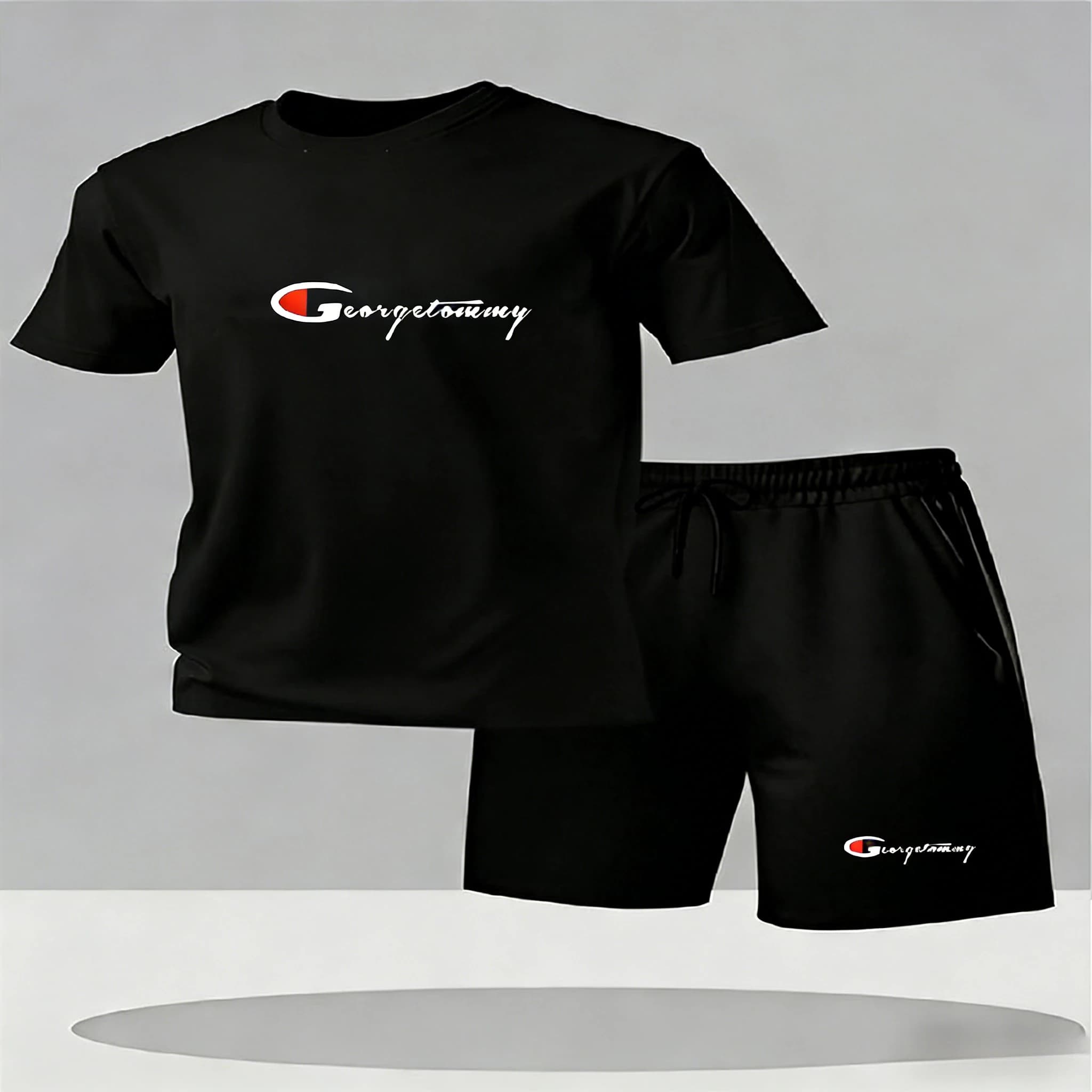 Minimalist men's summer outfit with short sleeve t-shirt and short short shorts, casual sports set from outside to two pieces.