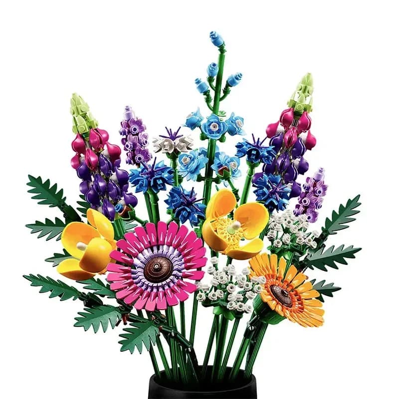 Set of DIY building blocks with artificial pink orchid field flowers - 3D eternal flower pattern, home decorations and gifts for festival