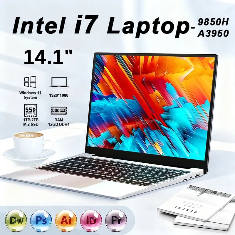 NEW 14.1' Intel Core I7 9850H Atom A3950 Laptop Gaming Windows 11 12GB RAM 1TB 2TB SSD Laptops Portable Notebook PC Office Study