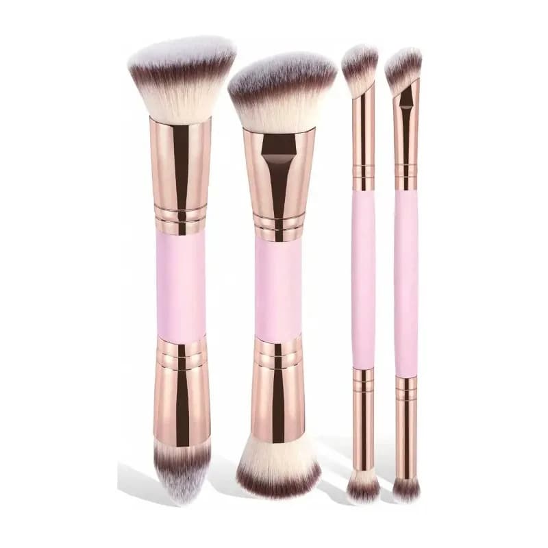 Set di Pennelli da Trucco Professionali a Doppia Estremità (4/5 Pezzi) per Fondotinta, Cipria, Blush e Dettagli Occhi - Ideale per Principianti e Viaggi