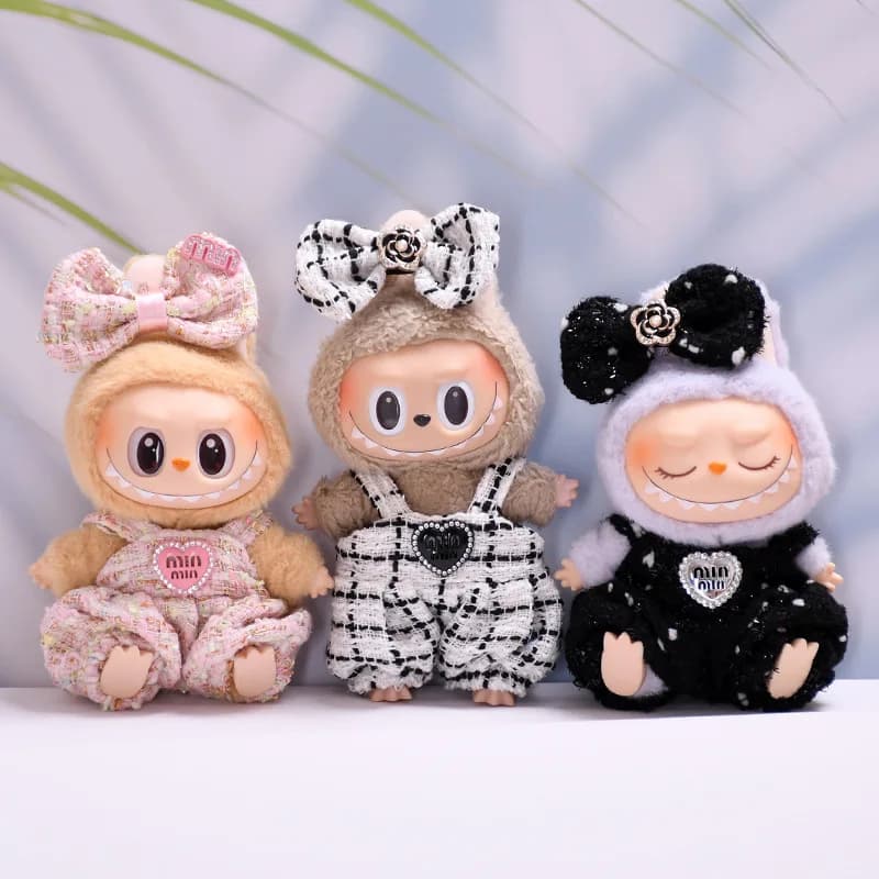 1 set di vestiti per bambole Labubu da 17 cm, vestito da mostro, dolce stile principessa, con cinturino con fiocco, tuta, regalo per bambini fai da te, parte di compleanno di Natale