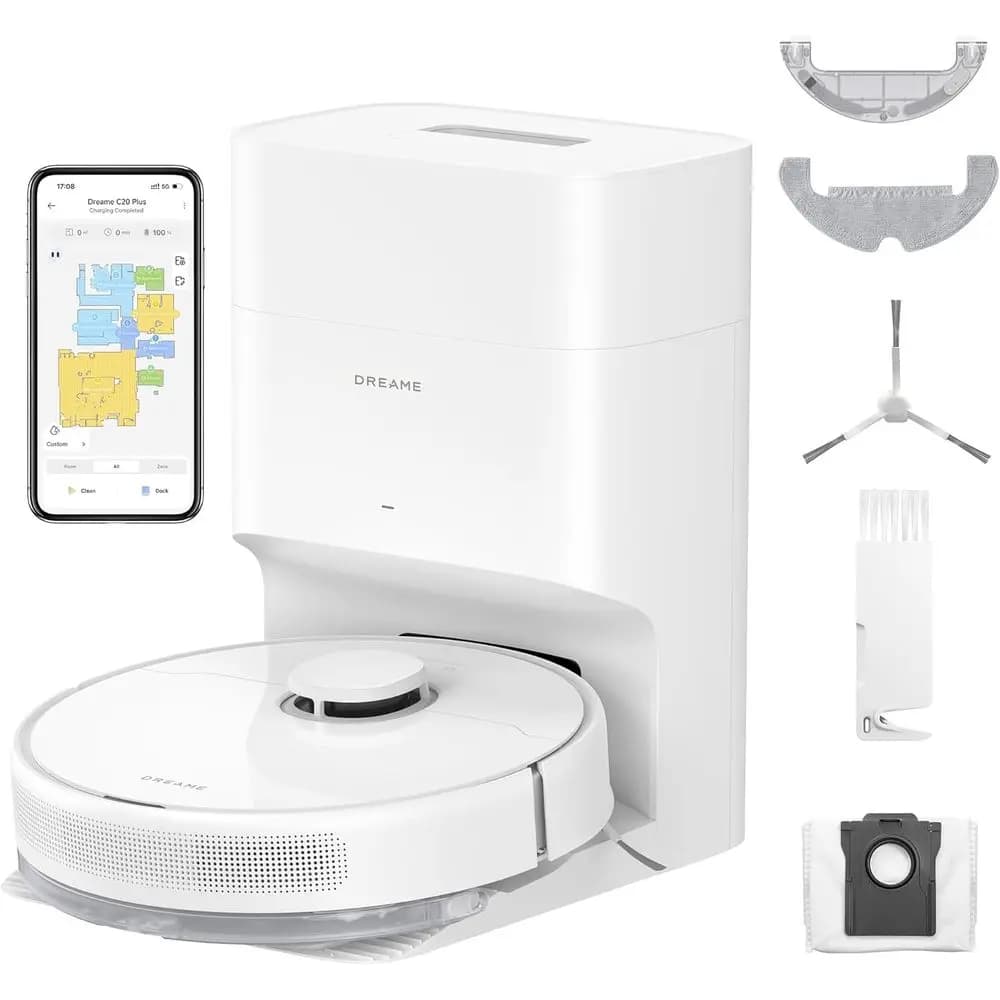 Robot Vacuum Cleaner C20 Plus, Combo Robot Vacuum Cleaner and Washing Machines with Automatic Vacuuming, 90 Days Autonomy, 6000Pa Suction, LiNavigation, APP/Vocale Control