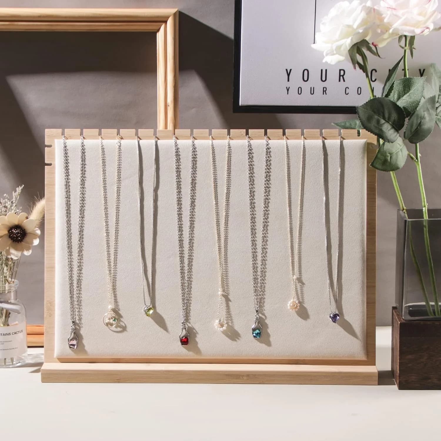 Large wooden necklace display rack, pendant necklace wooden jewelry rack, chain jewelry rack storage rack for store display and