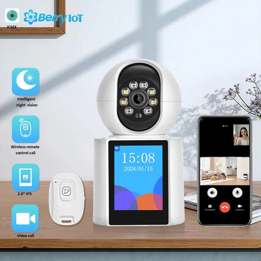 Telecamera per videochiamata WIFI wireless da 2 MP, monitor di protezione di sicurezza per bambini, pulsante schermo da 2,8 pollici, chiamata PTZ, rilevamento della forma umana ICSEE