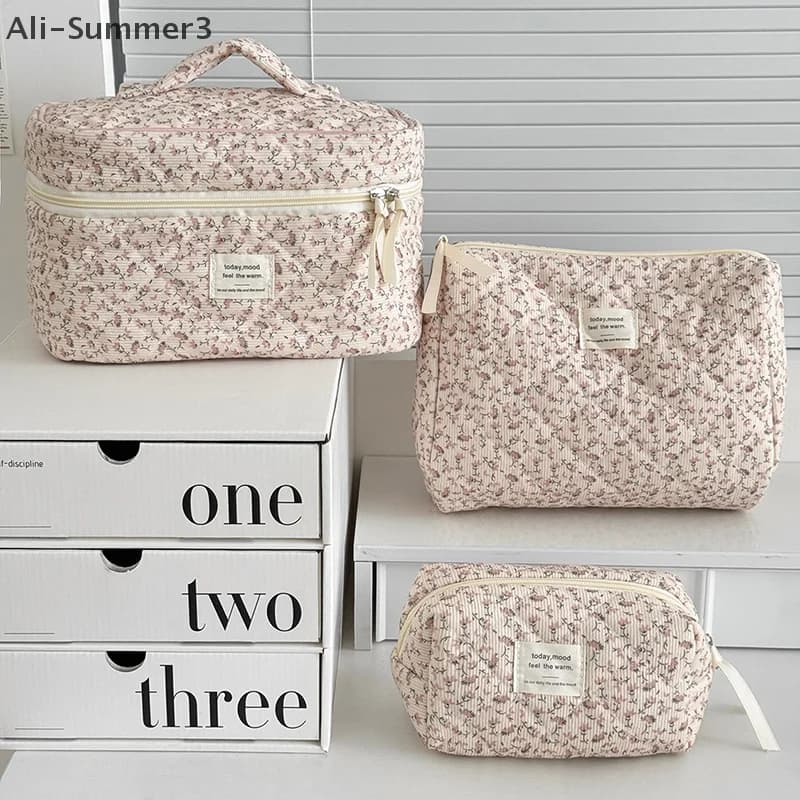 Fresh Sweet Coste Velvet Floral Cosmetic Bag, Large Capacity Laptop Bag, Makeup Travel Bag, Girls Toiletry Organizer